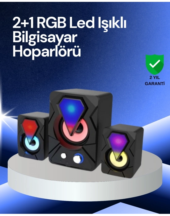 ® RGB LED Işıklı 2.1 USB Oyun Hoparlörü Derin Bas ve Net Ses