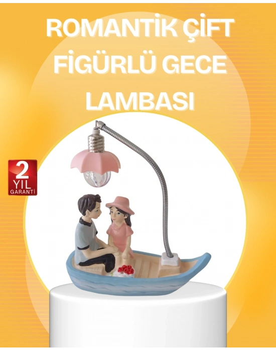 ® Romantik Çift Figürlü Gece Lambası Sandal Model Sevgiliye Özel Hediye