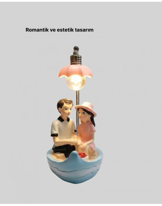 ® Romantik Sandal Üzerinde Çift Figürü LED Gece Lambası Masa Dekoru