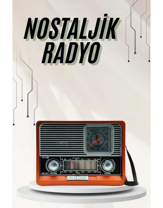 ® Saatli Fenerli Bluetooth Nostaljik Radyo AUX SD USB Girişli Bluetooth Hoparlör