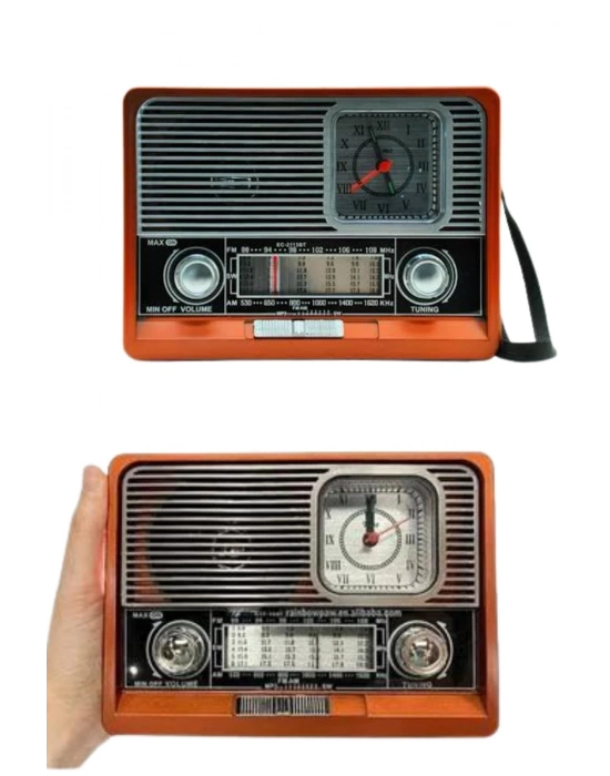 ® Saatli Fenerli Bluetooth Nostaljik Radyo AUX SD USB Girişli Bluetooth Hoparlör