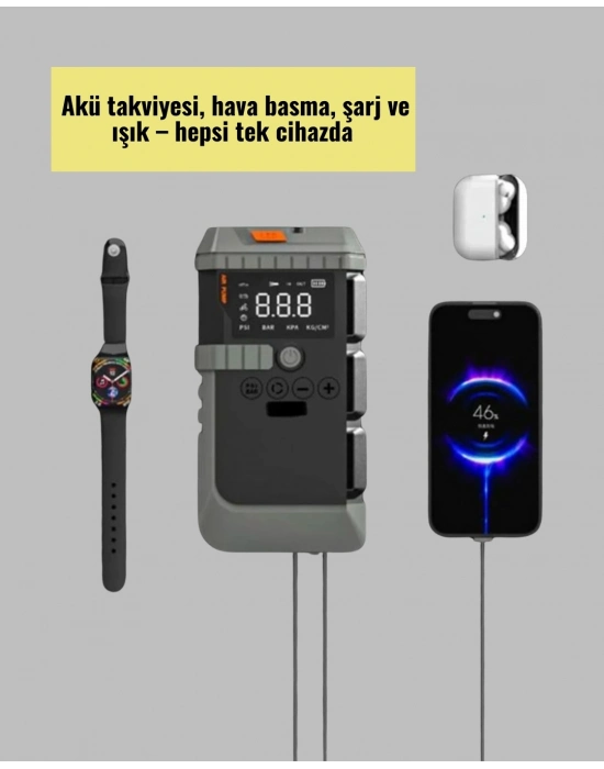 ® Şarjlı 12000 mAh Araç Akü Takviye ve Hava Kompresörü 4’ü 1 Arada