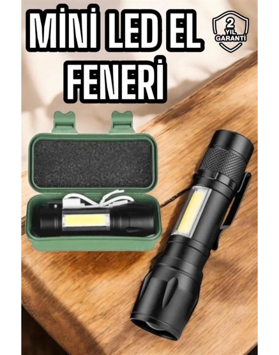 ® Şarjlı Metal Zoomlu El Feneri Işıldak Led Işık Taşınabilir El Lambası