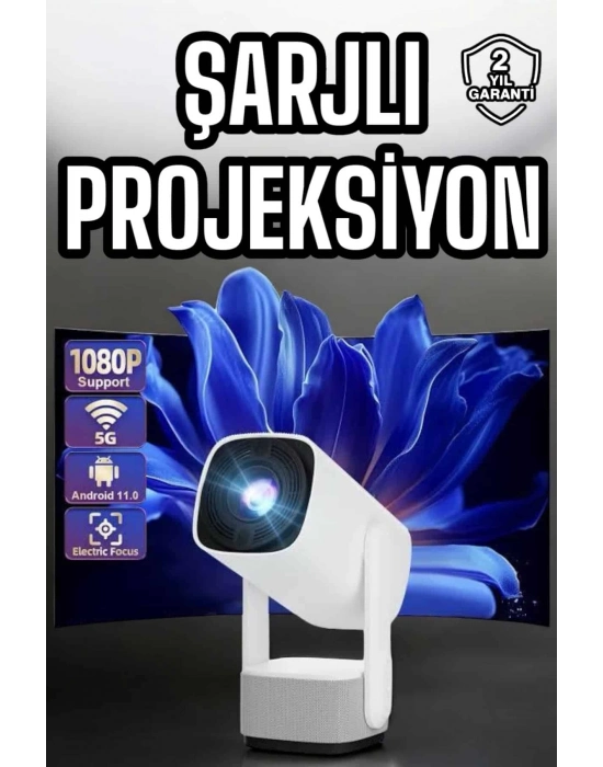® Şarjlı Projeksiyon Oyun Sinema Projektörü 4K HD Görüntü Kaliteli