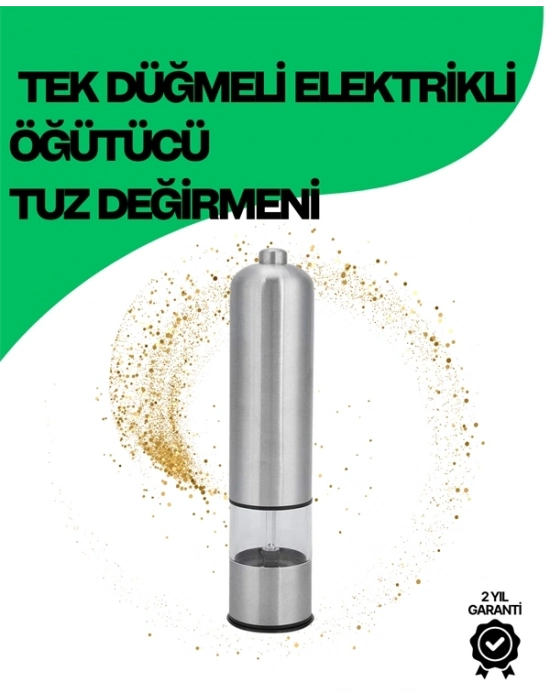 ® Şeffaf Hazneli Elektrikli Tuz Karabiber Öğütücü Pilli Taşınabilir Mutfak Aleti