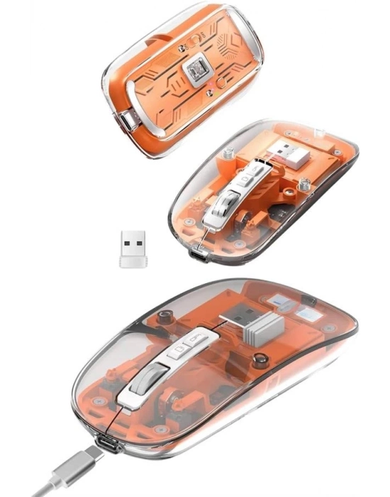 Sessiz Tıklama Çift Modlu Bluetooth Ve Alıcı Şeffaf Mouse Fare