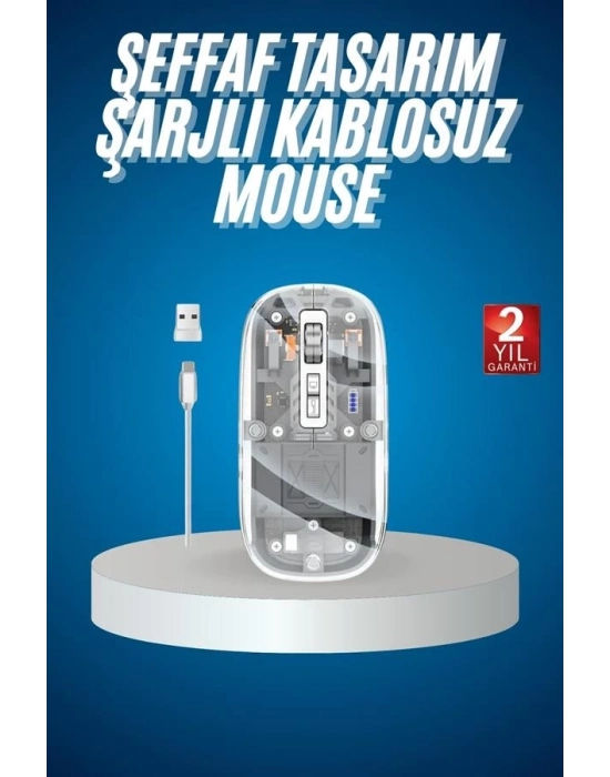 Sessiz Tıklama Çift Modlu Bluetooth Ve Alıcı Şeffaf Mouse Fare