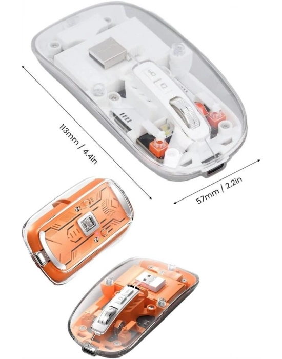 Sessiz Tıklama Çift Modlu Bluetooth Ve Alıcı Şeffaf Mouse Fare