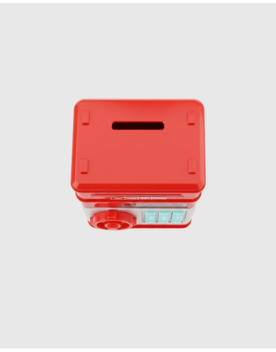 Şifreli Kırmızı ATM Tasarımlı Çelik Kasa Görünümlü Kumbara