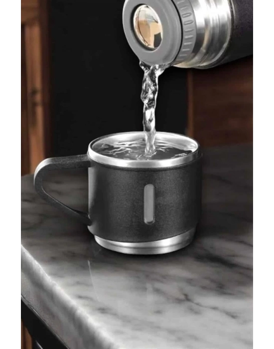 ® Şık ve Dayanıklı 3 Bardaklı Termos Seti Uzun Süre Isı Koruma Özellikli