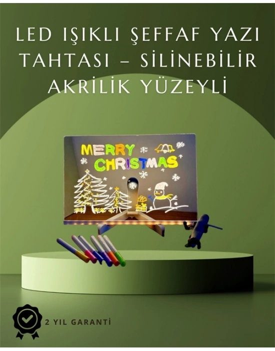® Şık ve Modern LED Pano – Neon Işıklı Silinebilir Akrilik Yazı Tahtası, 7 Renkli Kalem Dahil