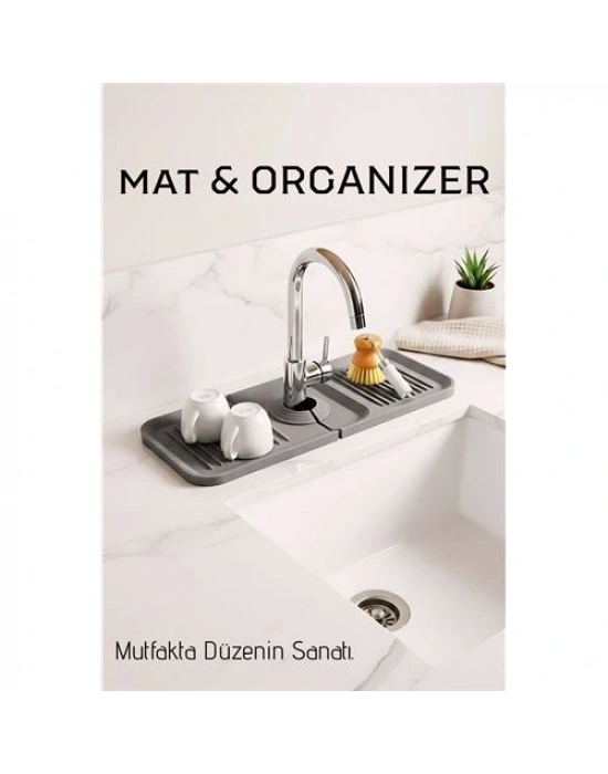 ® Silikon Batarya Matı & Lavabo Organizeri: Premium Musluk Altı Kurutma Matı