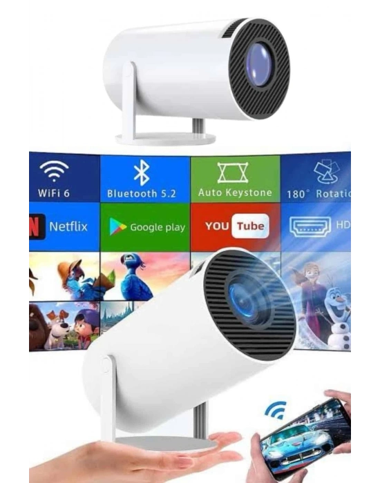 ® Sinema Projektörü Android HDMI USB WİFİ Ses Çıkışlı Ayaklı Projeksiyon Taşınabilir