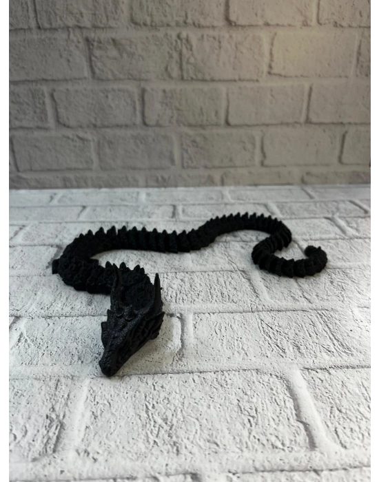 ® Siyah Hareketli Ejderha Figürü Esnek Gövdeli Dekoratif Tasarım 60 cm