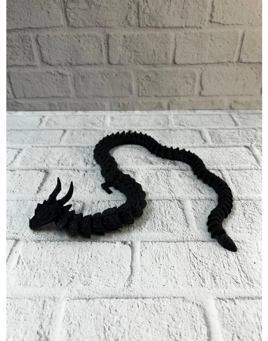 ® Siyah Hareketli Ejderha Figürü Esnek Gövdeli Dekoratif Tasarım 60 cm