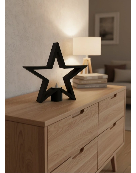 ® Siyah Yıldız Şeklinde Mumluk Loş Işık Dekor Aksesuarı