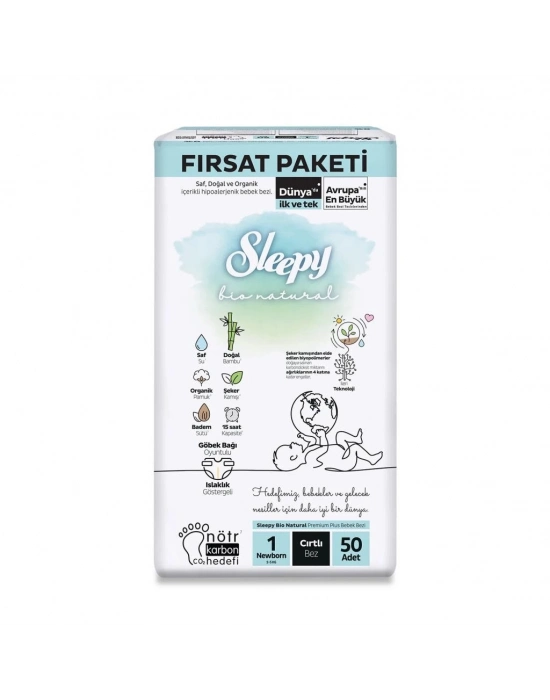 ®   Bio Natural Bebek Bezi Fırsat Paketi 1 Beden 2-5 Kg 50 Adet