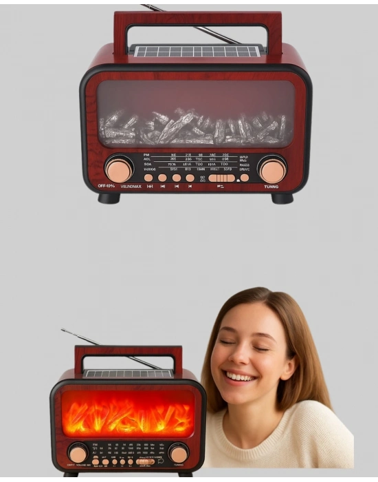 ® Solar Panelli Alev Işıklı Bluetooth Hoparlör – Çoklu Giriş, Uzun Pil Ömrü