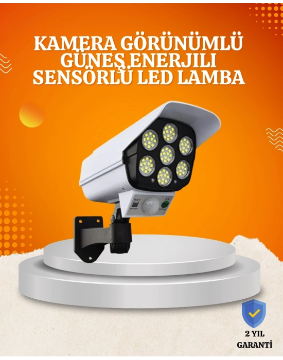 ® Solar Şarjlı Hareket Sensörlü LED Dış Mekan Lambası Kamera Tasarımlı Güvenlik Işığı