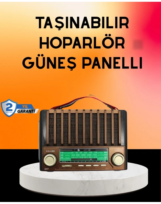 Solar Şarjlı Taşınabilir Radyo Bluetooth Hoparlör USB SD Destekli