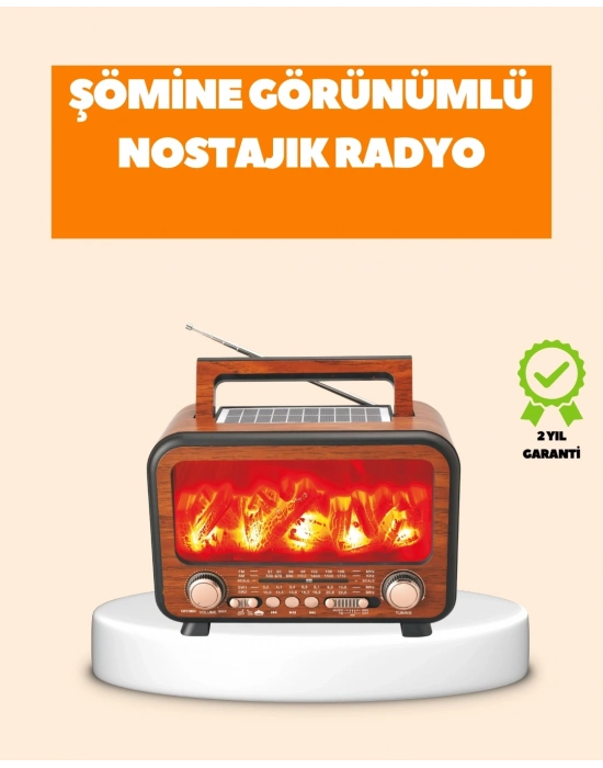Şömine Alev Işıklı Solar Bluetooth Hoparlör – 7W Güçlü Ses, FM Radyo
