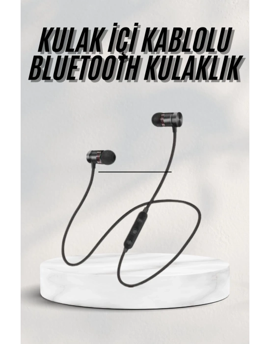 ® Sports Mıknatıslı Siyah Bluetooth Kulaklık Kablolu Uzun Pil Ömrü
