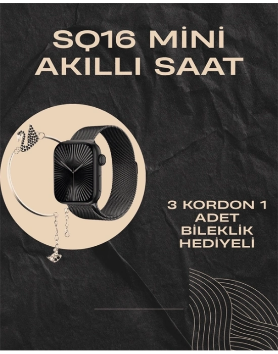 ® SQ-16 Mini Series 10 Akıllı Saat | Şık ve Hafif Tasarım, 3 Kordon Seçeneği