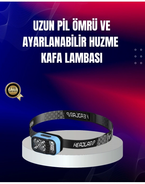 Süper Parlak LED Kafa Feneri 3 Renk 53 Mod Type C Şarjlı