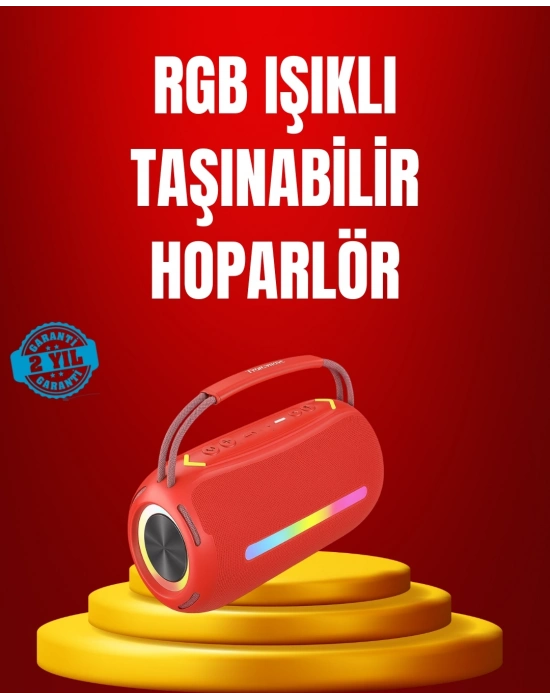 ® Suya Dayanıklı 20W RGB Hoparlör Bluetooth, USB, SD Kart ve AUX Girişli
