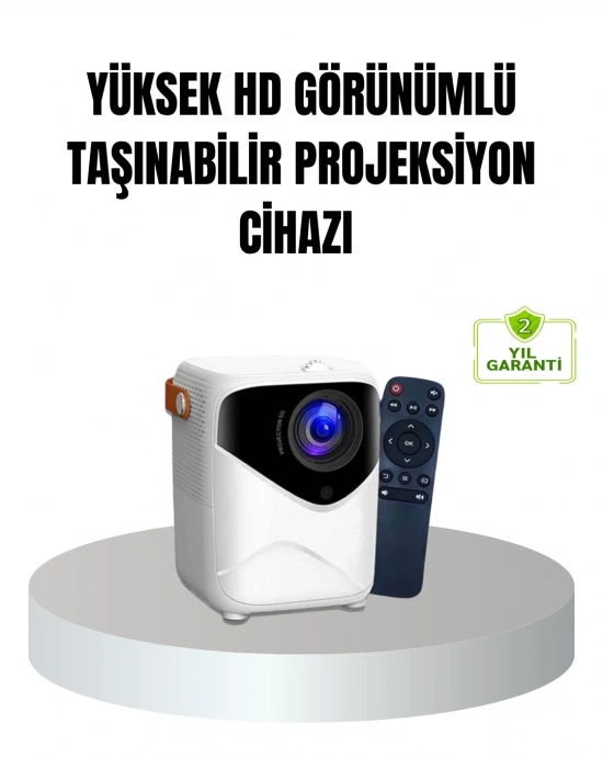 ® Taşınabilir 1080P HD Akıllı Projektör – 64GB Dahili Hafıza, 2GB RAM, Uzaktan Kumandalı
