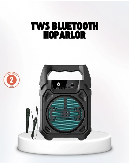 Taşınabilir 6.5” Bluetooth Hoparlör USB TF Kart Mikrofonlu Şarjlı Sistem