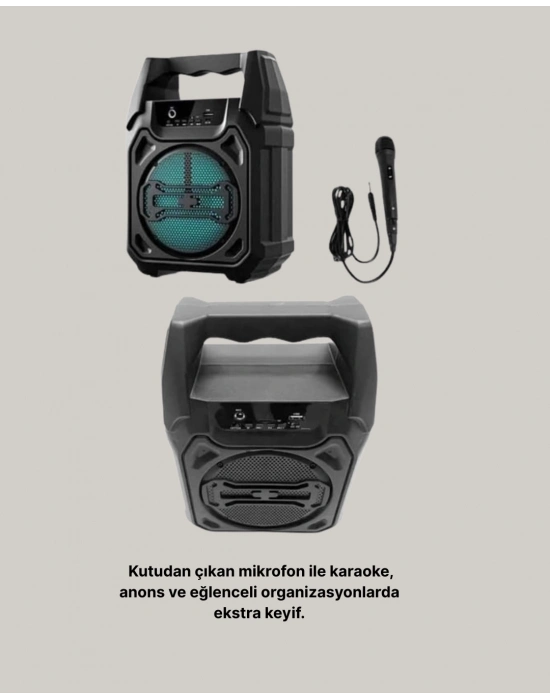 ® Taşınabilir 6.5” Bluetooth Hoparlör USB TF Kart Mikrofonlu Şarjlı Sistem