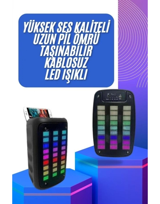 ® Taşınabilir 6.5 inç LED Bluetooth Kareoke Hoparlör RGB Işıklı Radyolu