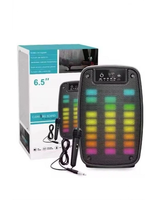 ® Taşınabilir 6.5 inç LED Bluetooth Kareoke Hoparlör RGB Işıklı Radyolu