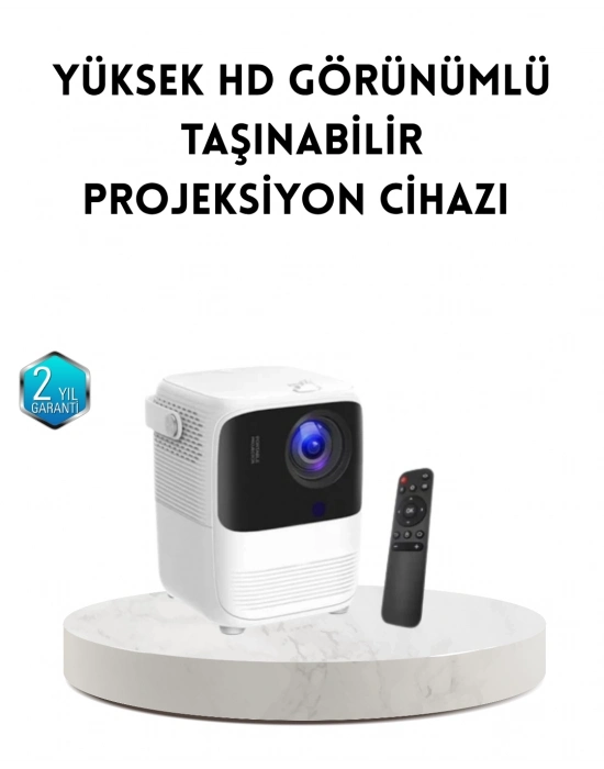 ® Taşınabilir Akıllı 1080P Projektör – 64GB Hafıza, 2GB RAM, Full HD Görüntü, Kumandalı
