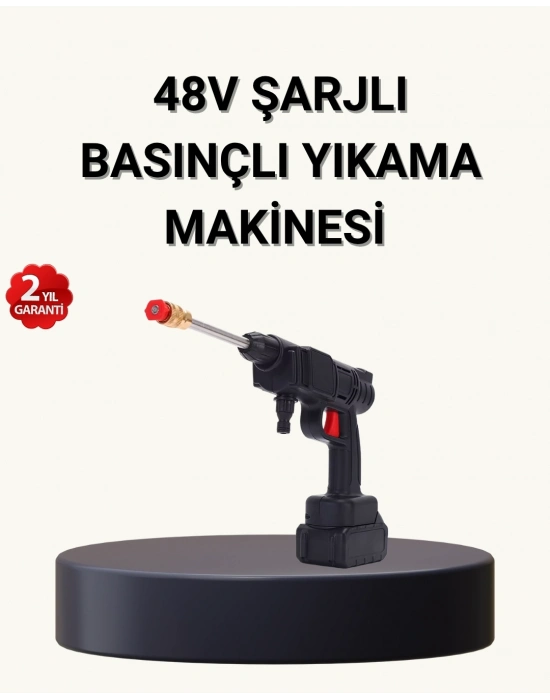 ® Taşınabilir Basınçlı Yıkama Makinesi – 5m Hortumlu, Köpük Şişeli, 48V Güçlü