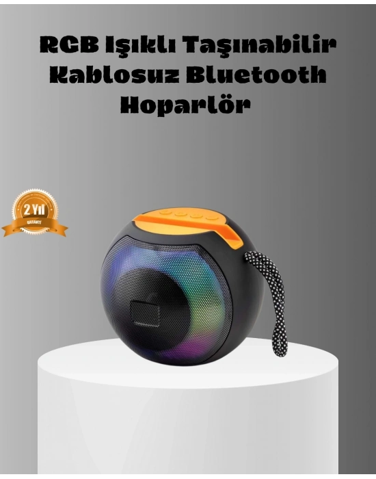 ® Taşınabilir Bluetooth Hoparlör – RGB Işıklı, Güçlü Bas ve 8 Saat Pil Ömrü