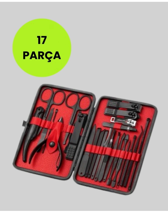 ® Taşınabilir Deri Kutulu 17 Parça Manikür Seti