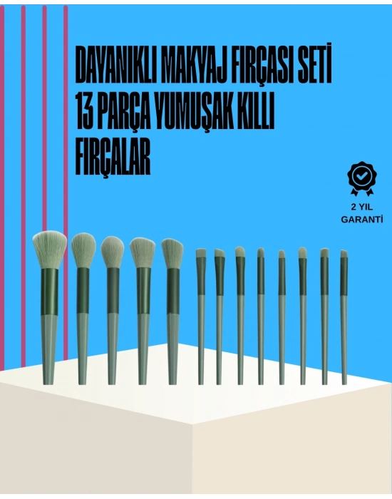 ® Taşınabilir Ergonomik Yapılı 13 Adet Fiber Kıllı Yüz ve Göz Makyaj Fırçası Seti