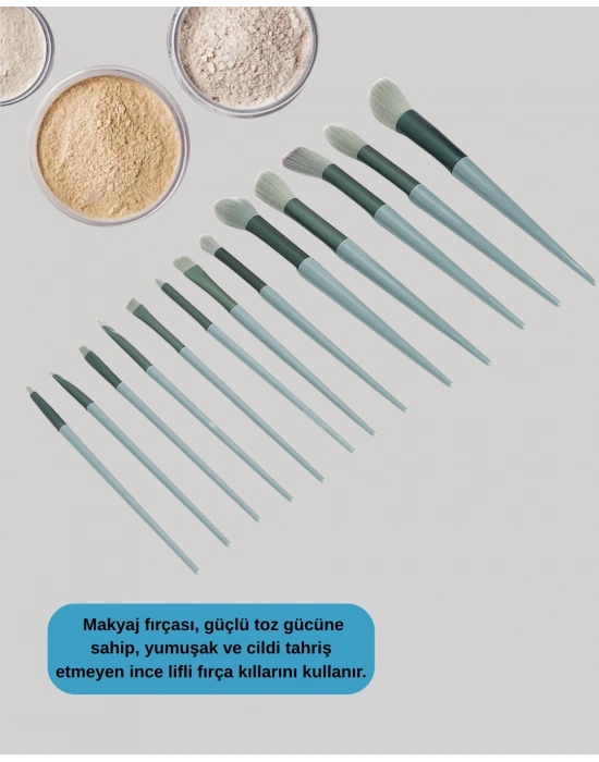 ® Taşınabilir Ergonomik Yapılı 13 Adet Fiber Kıllı Yüz ve Göz Makyaj Fırçası Seti