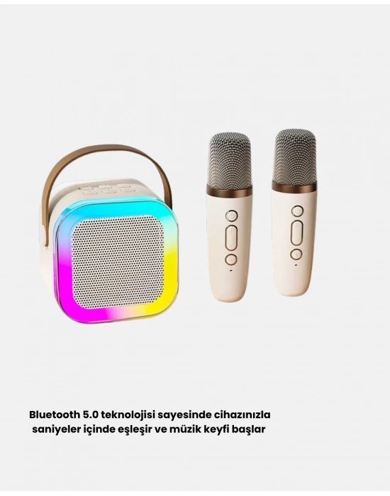® Taşınabilir Karaoke Hoparlör Bluetooth 5.0 ve Çift Mikrofonlu