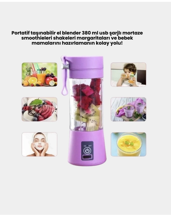 ® Taşınabilir Şişe Blender 380ml Şarjlı Spor Smoothie Shake Karıştırıcı