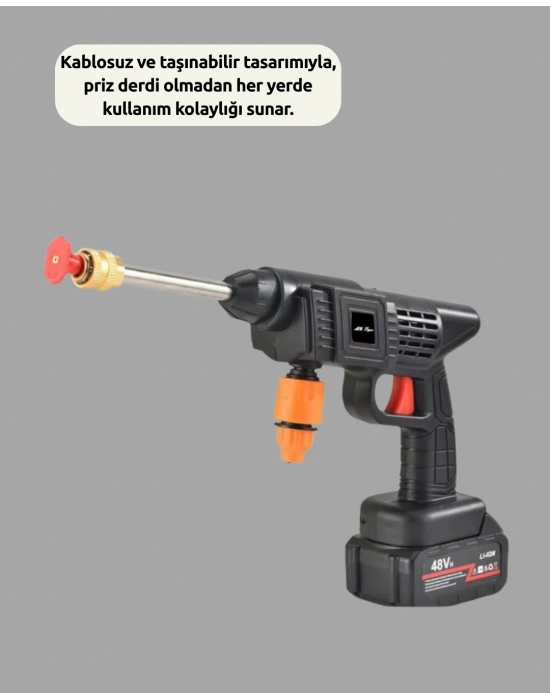® TEK BATARYALI 48V Şarjlı Basınçlı Yıkama Makinesi