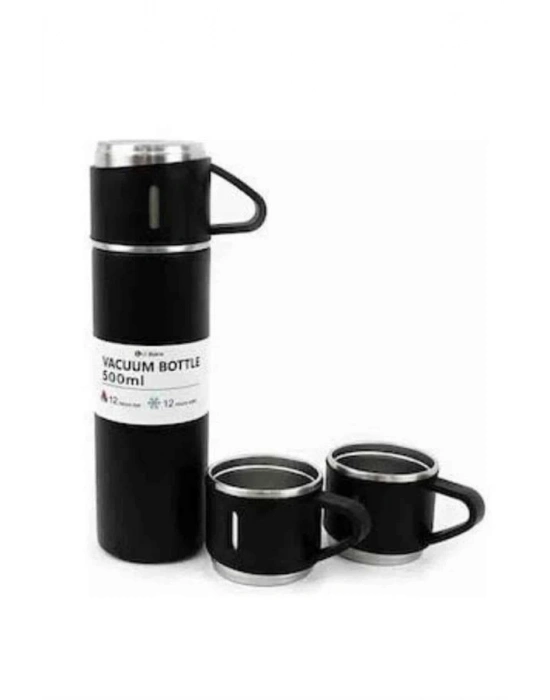 ® Termos Paslanmaz Çelik Termos Siyah Renk 3 Bardaklı Termos Seti