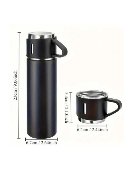 ® Termos Seti 3lü Bardak Seti Isı Dayanıklı Siyah Paslanmaz Çelik Vakumlu