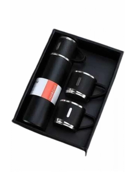 ® Termos Seti Paslanmaz Çelik 3 Bardaklı Vakumlu Termos Set 500 Ml 12 Saate Kadar Isı Koruma