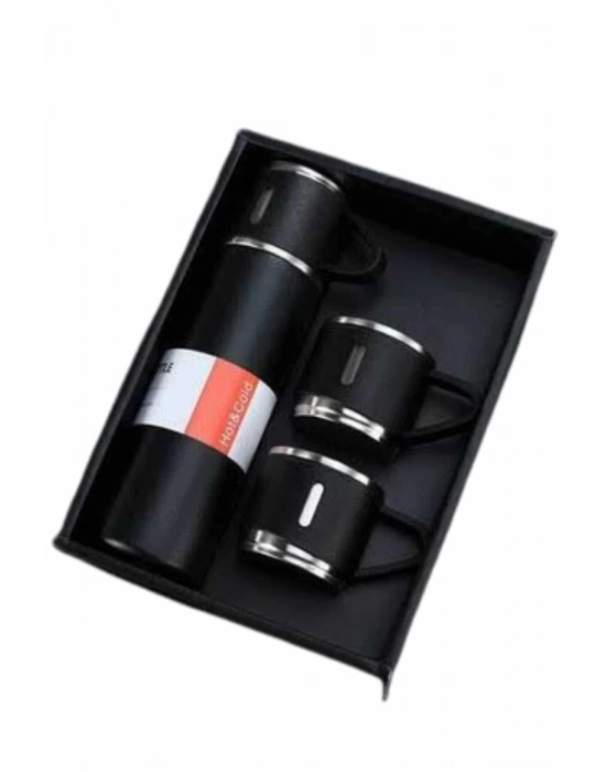 ® Termos Seti Paslanmaz Çelik 3 Bardaklı Vakumlu Termos Set 500 Ml 12 Saate Kadar Isı Koruma