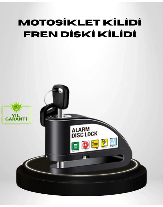 ® Titreşim Sensörlü Alarmlı Motosiklet Disk Kilidi 14mm Çelik Çift Kilitleme