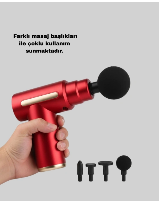 ® Titreşimli Masaj Tabancası 4 Başlıklı 6 Hız Ayarlı Kas Rahatlatıcı