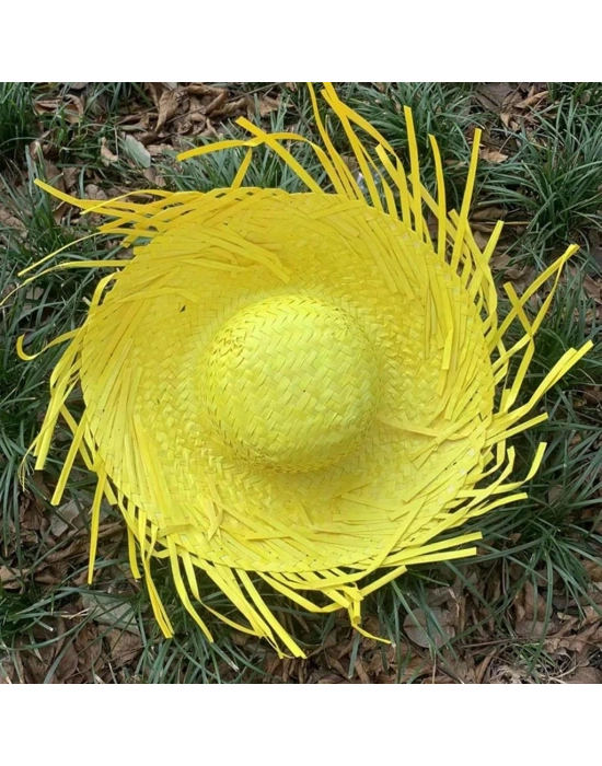 Tropikal Parti Sarı Hasır Hawaii Şapkası 13x36 cm